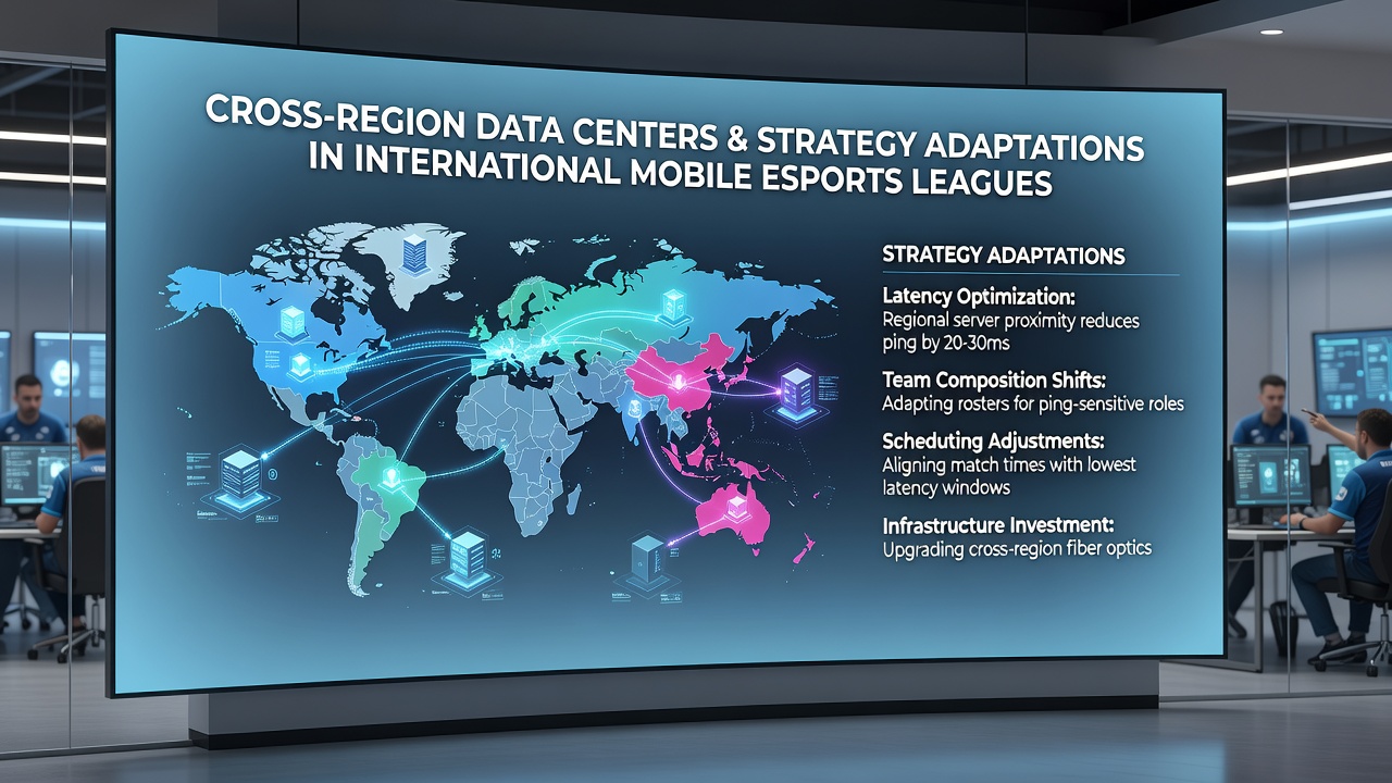 Mobile esports players reviewing strategy adjustments during a tournament break with network monitoring tools visible