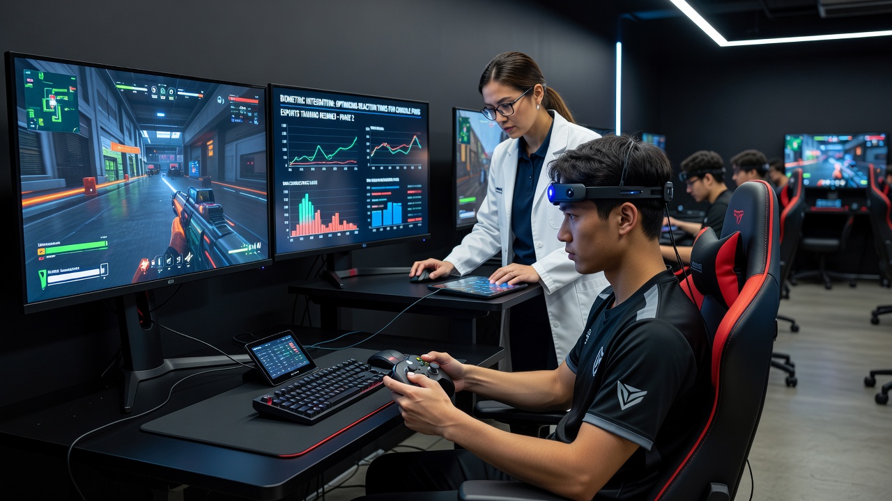 Detailed view of biometric sensor data displayed on a training monitor alongside console gameplay footage