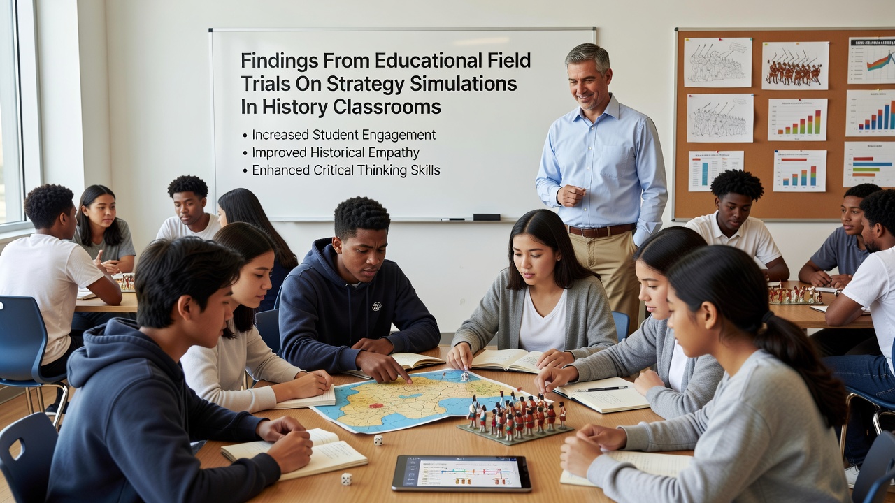 Teacher reviewing simulation outcomes with a small group of students around a shared classroom display