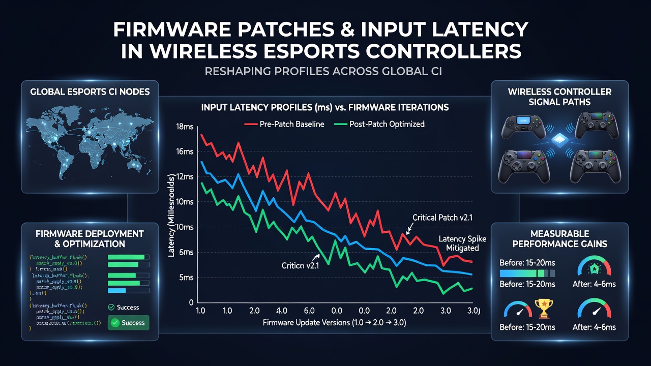 Esports competitors testing updated wireless controllers on stage before a fighting game match