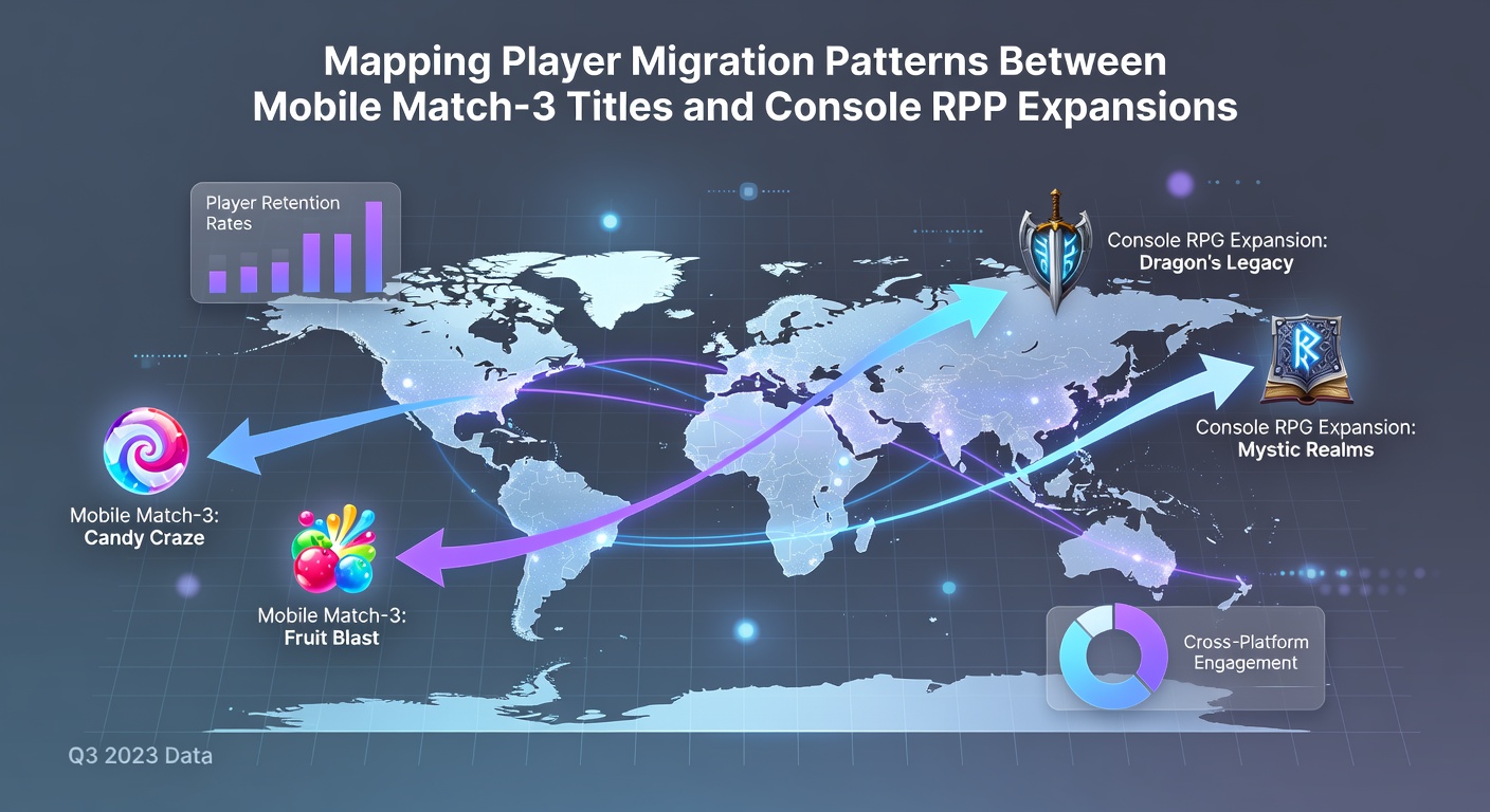 Heatmap chart illustrating migration intensity between mobile and console genres across different regions in 2025-2026