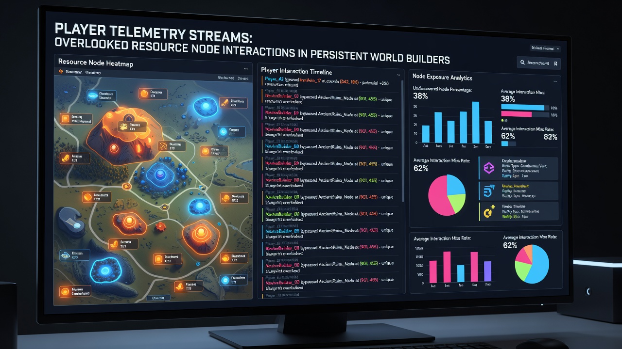 Heatmap overlay showing player density around resource nodes in a persistent console world