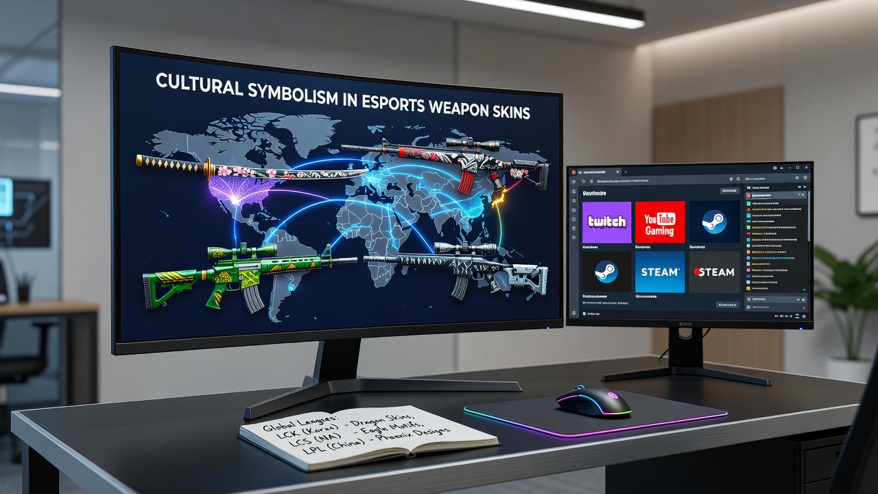 Close-up of esports weapon skin with integrated regional cultural symbols